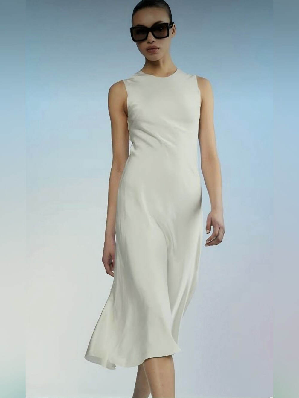 NWT. CYNTHIA ROWLEY Silk Bias Sleeveless Dress In White